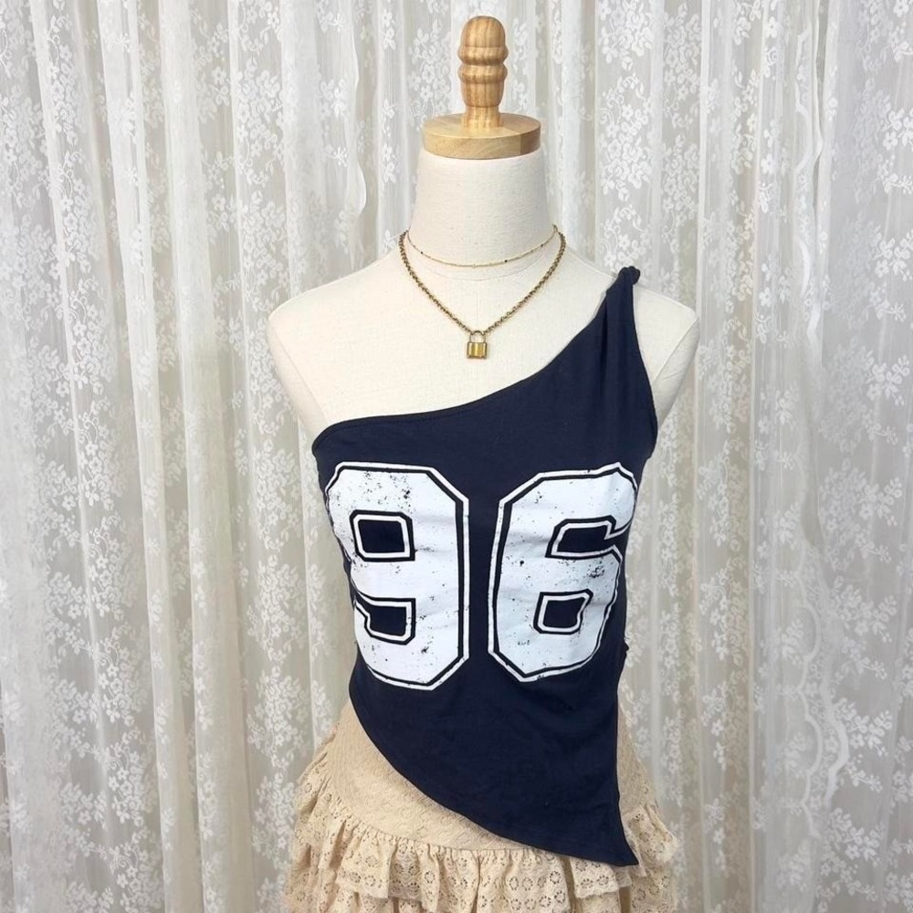 Windsor Navy‎ Blue 96 One Shoulder Top Women's M Frat Vibes Preppy